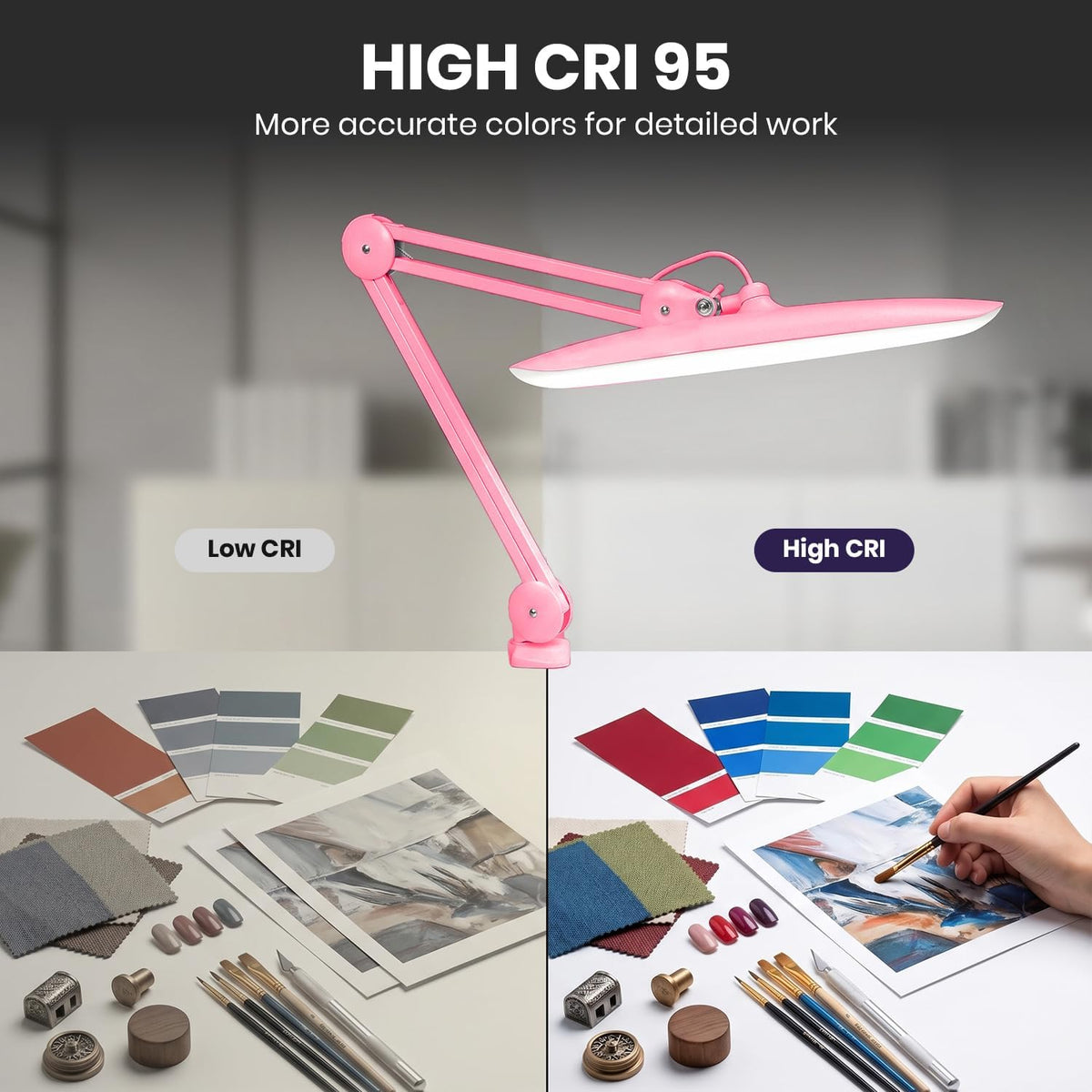 Pro Series 20” LED Desk Lamp – True Color Accuracy (CRI 95), 2200 Lumens, Dimmable & Adjustable Arm, Pink