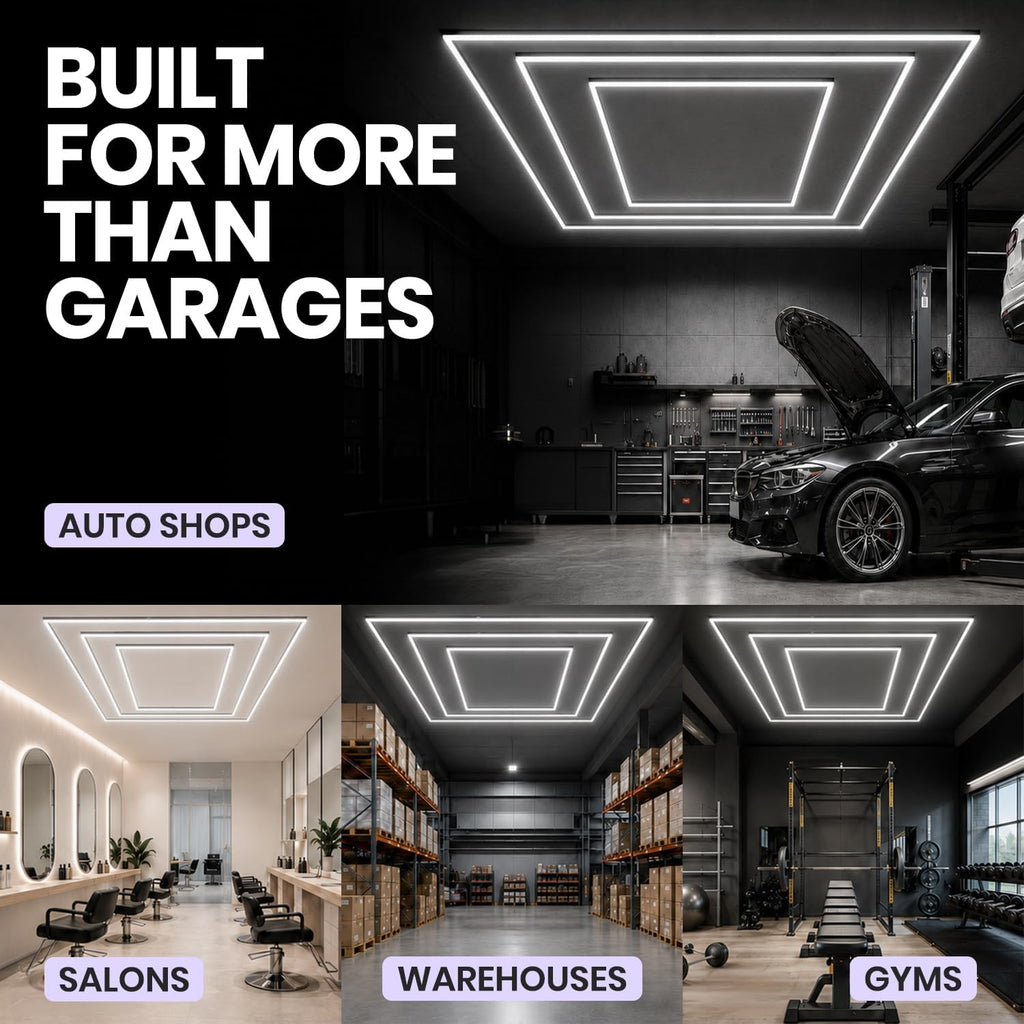 52,800 Lumens Dimmable LED Garage Light, 3 Rectangles, Close-to-Ceiling, Cool White
