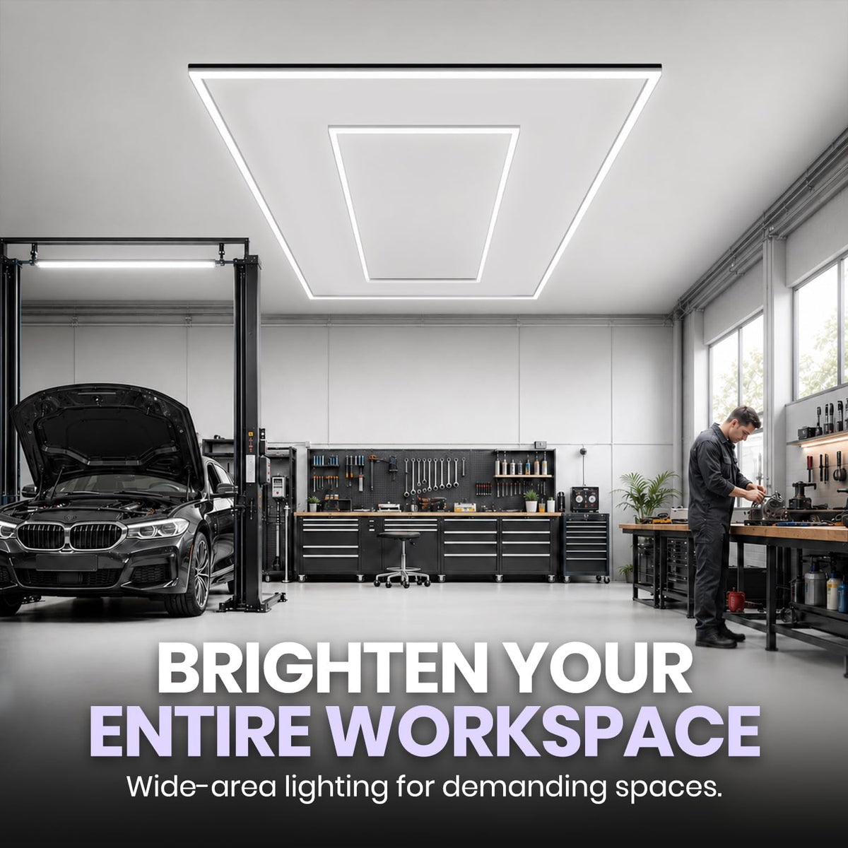 2-Rectangle LED Garage Light – 35,200 Lumens, Dimmable for Shops & Gyms, Hanging/Suspended, Cool White