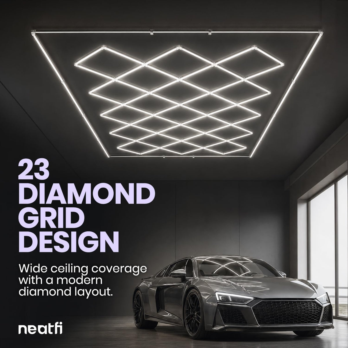 74,800 Lumens LED Garage Light, 23 Diamond Grids, Close-to-Ceiling, Cool White