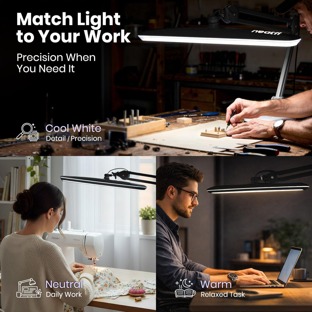 2200 Lumens LED Desk Lamp with Base – 23" Wide Shade, Dimmable, 3 Light Modes, Black