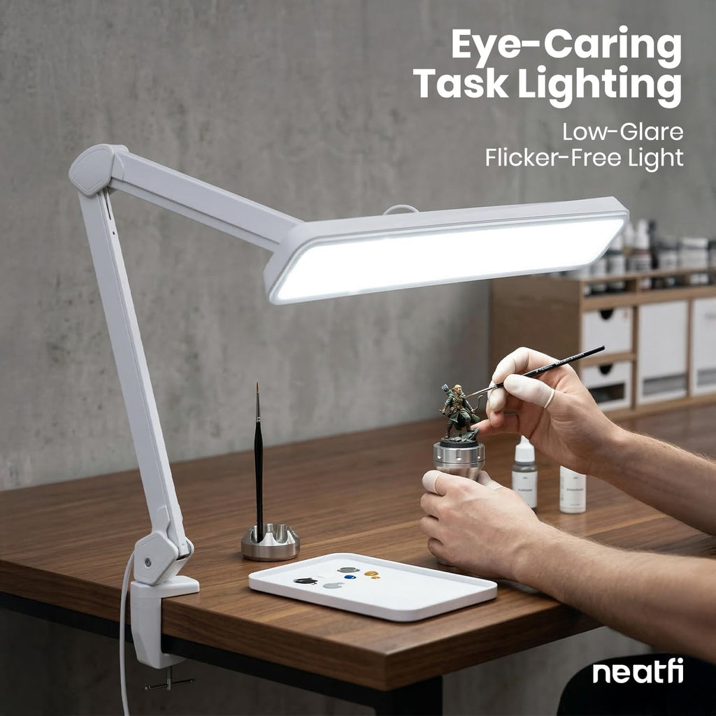 2500 Lumens LED Desk Lamp with Clamp – 22" Wide Shade, 5 Color Modes for Nails & Crafts, White