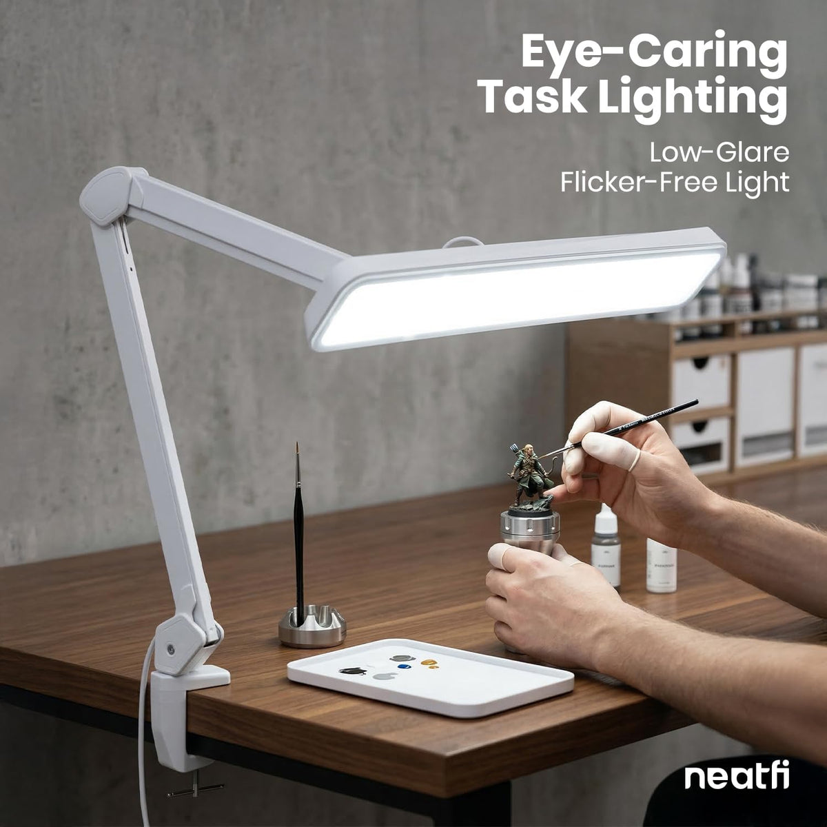 2500 Lumens LED Desk Lamp with Clamp – 22" Wide Shade, 5 Color Modes for Nails & Crafts, White