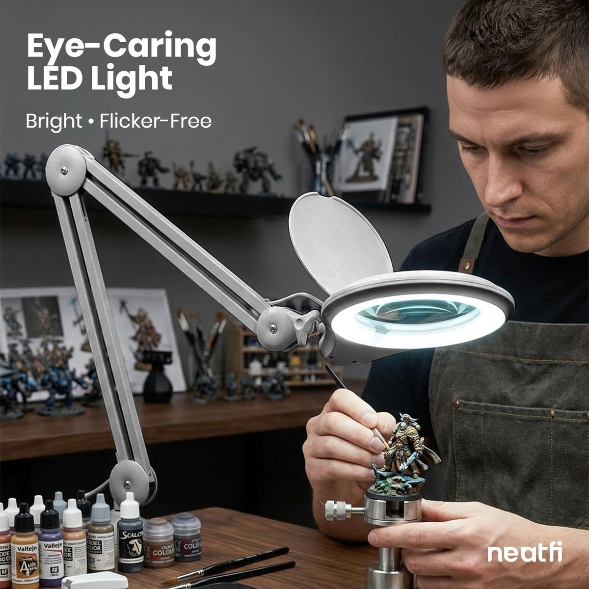 5" Wide Bifocal Lens – 1200 Lumens LED Magnifying Lamp for Crafts & Detail Works, Clamp Mount, Silver