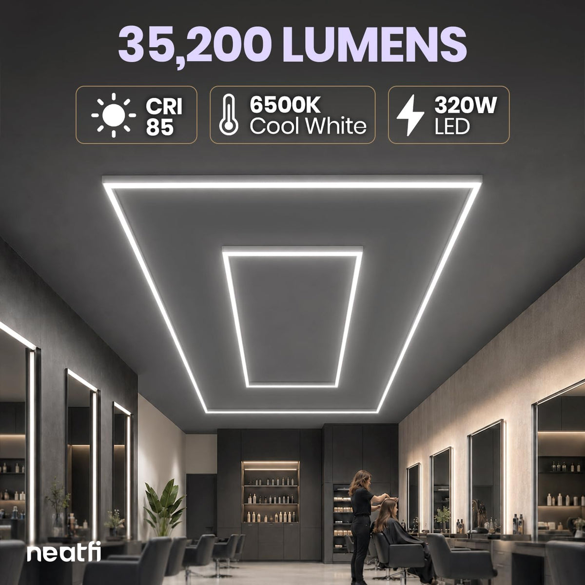 2-Rectangle LED Garage Light – 35,200 Lumens, Dimmable for Shops & Gyms, Hanging/Suspended, Cool White