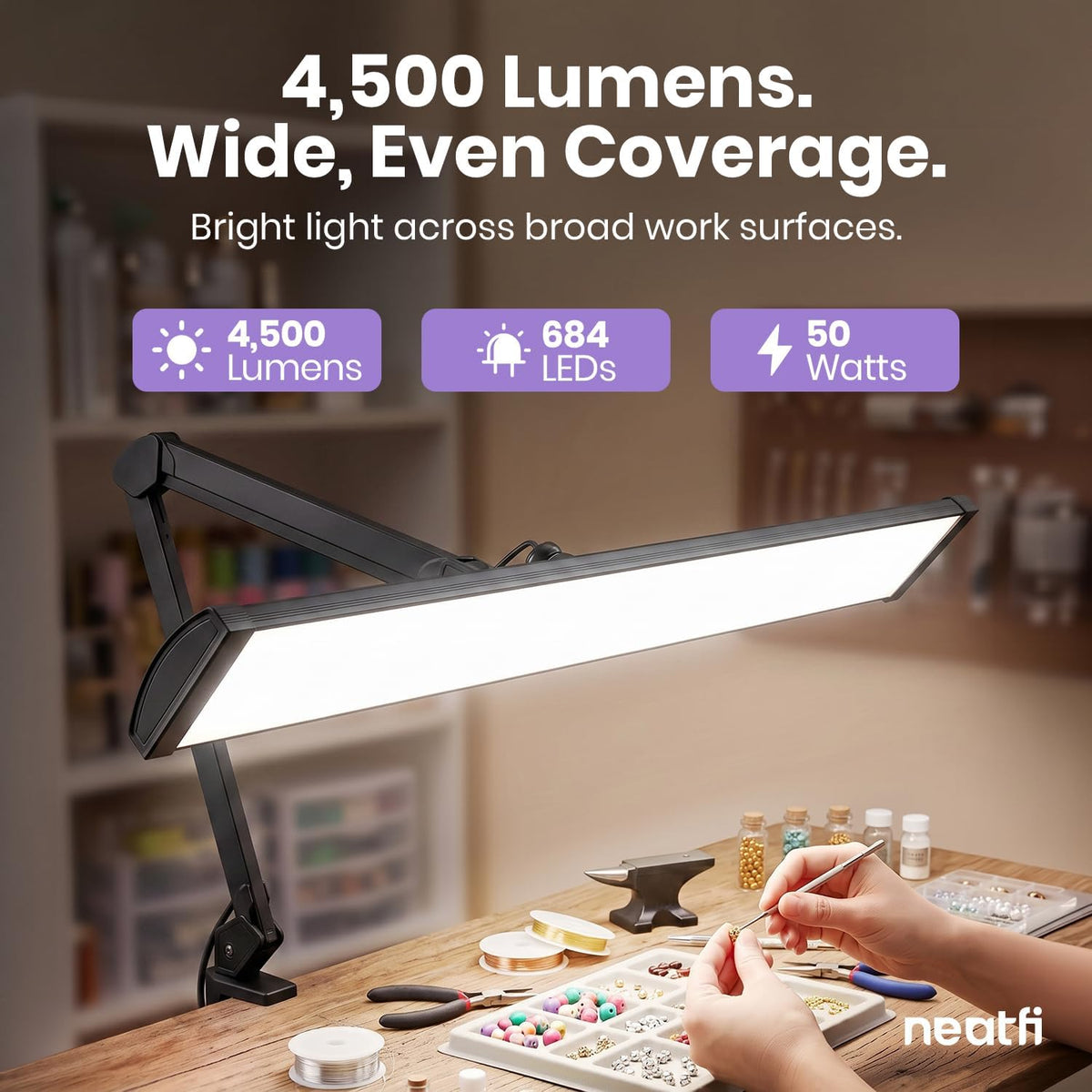 Pro 4500 Lumens 50W LED Desk Lamp with Clamp, CRI 95, CCT, Black