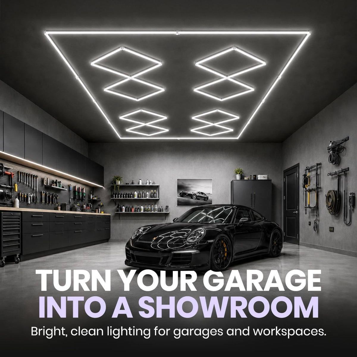 49,280 Lumens LED Garage Light, 8-Hex Grid, Close-to-Ceiling, Cool White