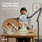 5" Wide Bifocals Glass Lens – 1200 Lumens LED Magnifying Floor Lamp with Rolling Base, Black