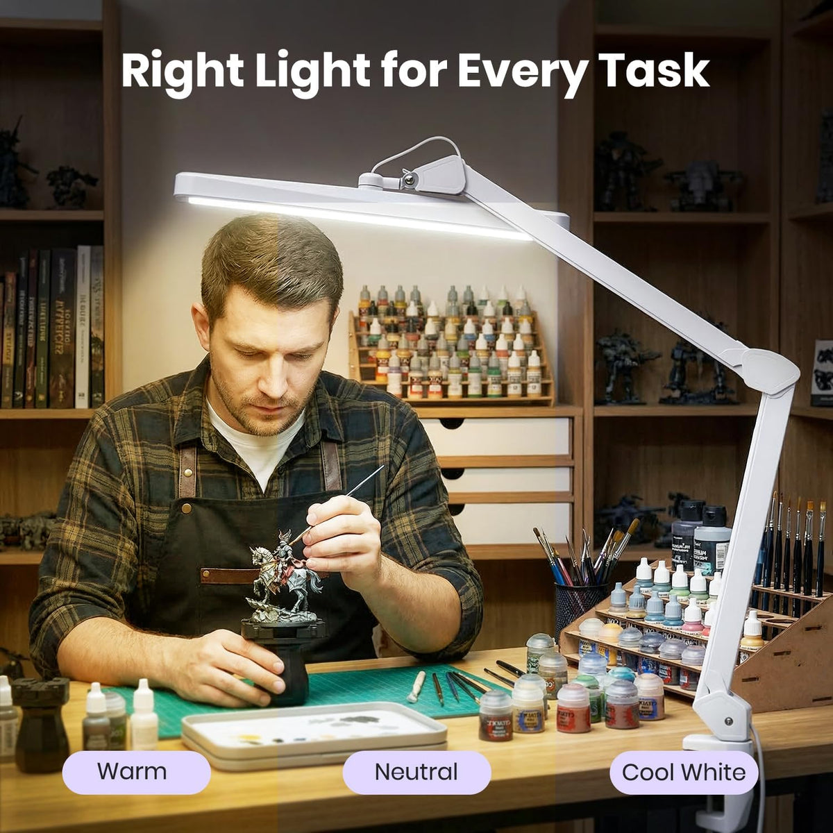 2500 Lumens LED Desk Lamp with Clamp – 22" Wide Shade, 5 Color Modes for Nails & Crafts, White