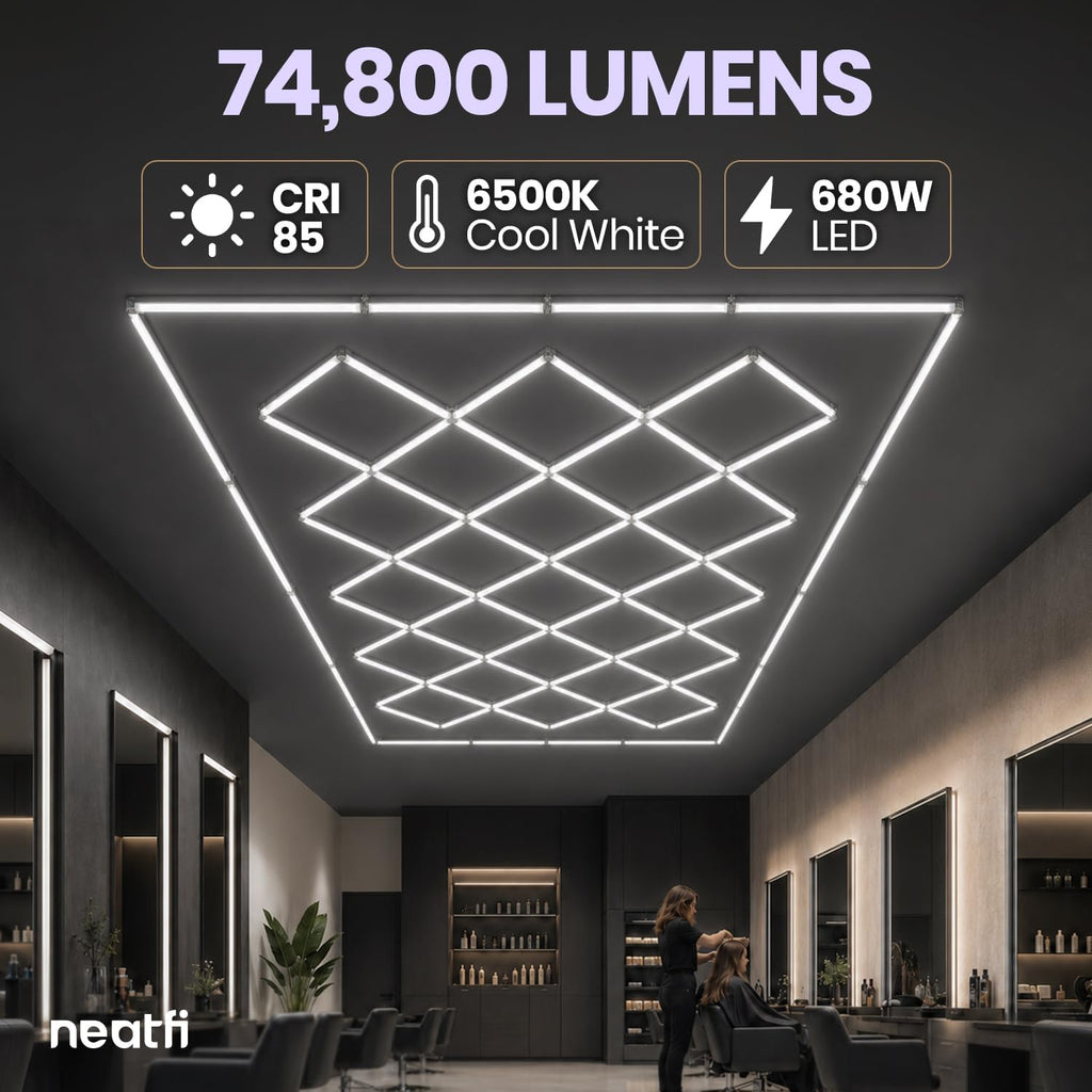 74,800 Lumens LED Garage Light, 23 Diamond Grids, Close-to-Ceiling, Cool White