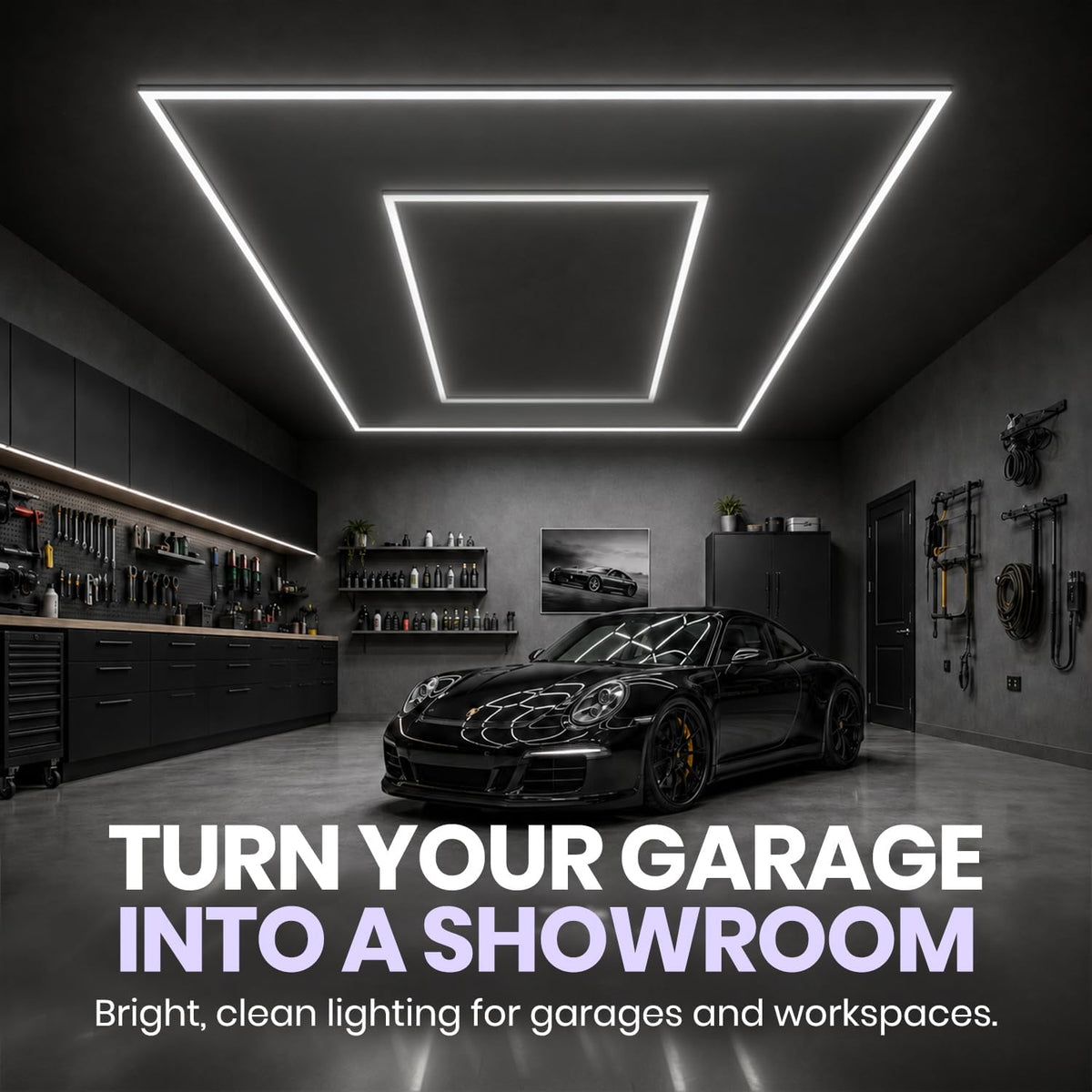 2-Rectangle LED Garage Light – 35,200 Lumens, Dimmable for Shops & Gyms, Hanging/Suspended, Cool White
