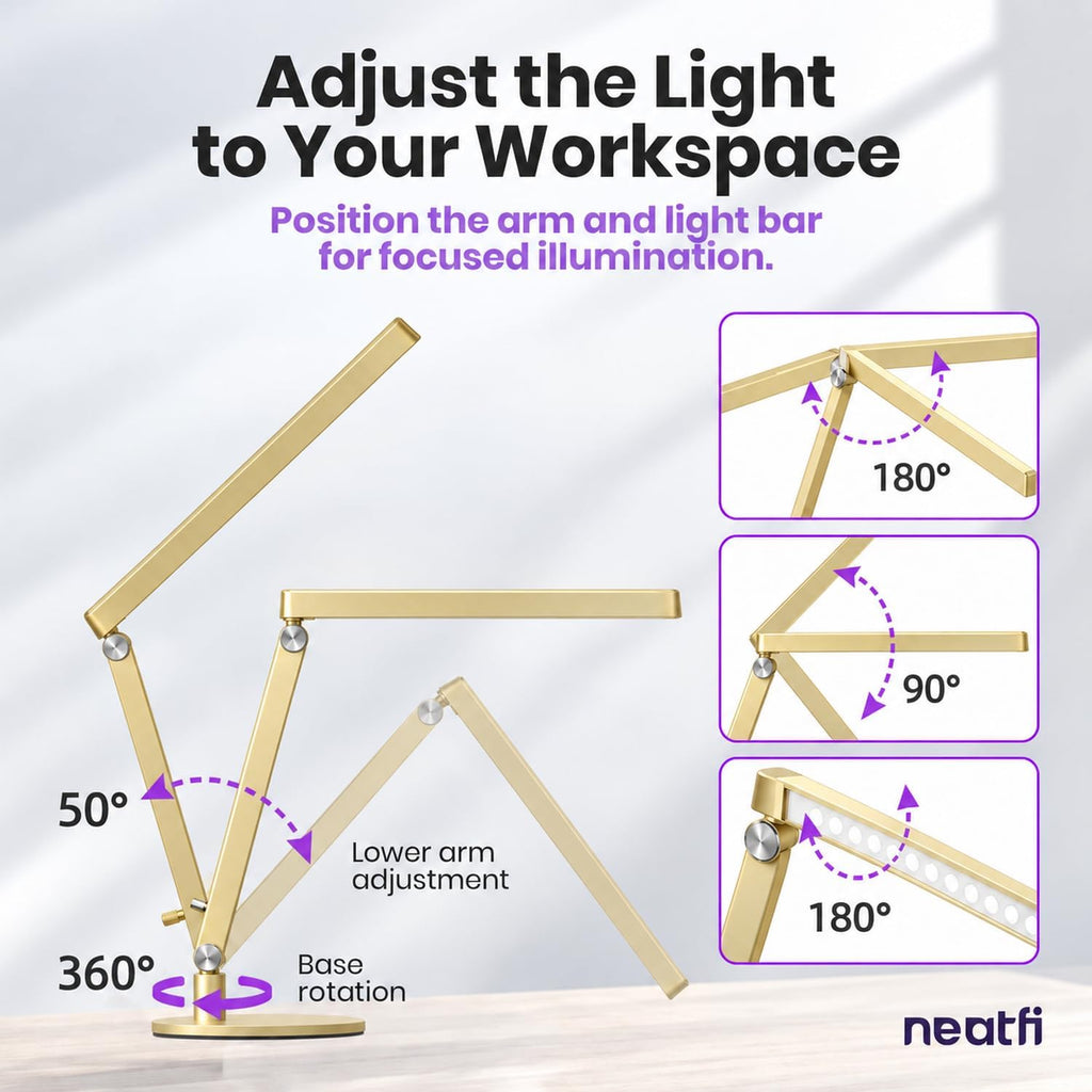 Professional Pro LED Task Lamp, 20W, CRI 95, Stepless Dimming, Gold