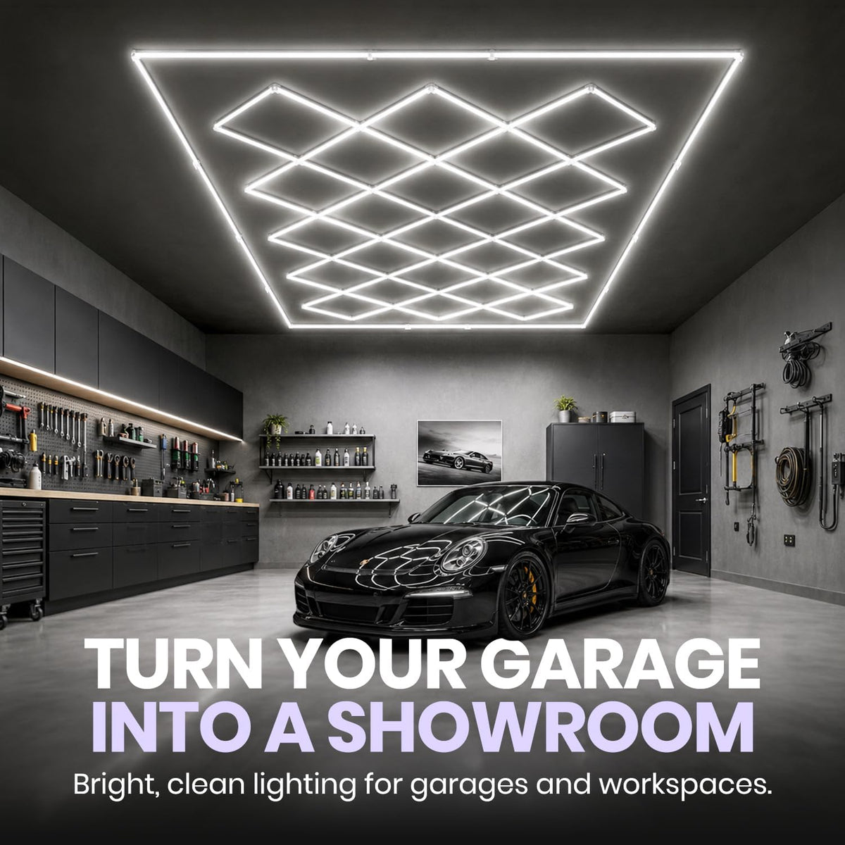 74,800 Lumens LED Garage Light, 23 Diamond Grids, Close-to-Ceiling, Cool White