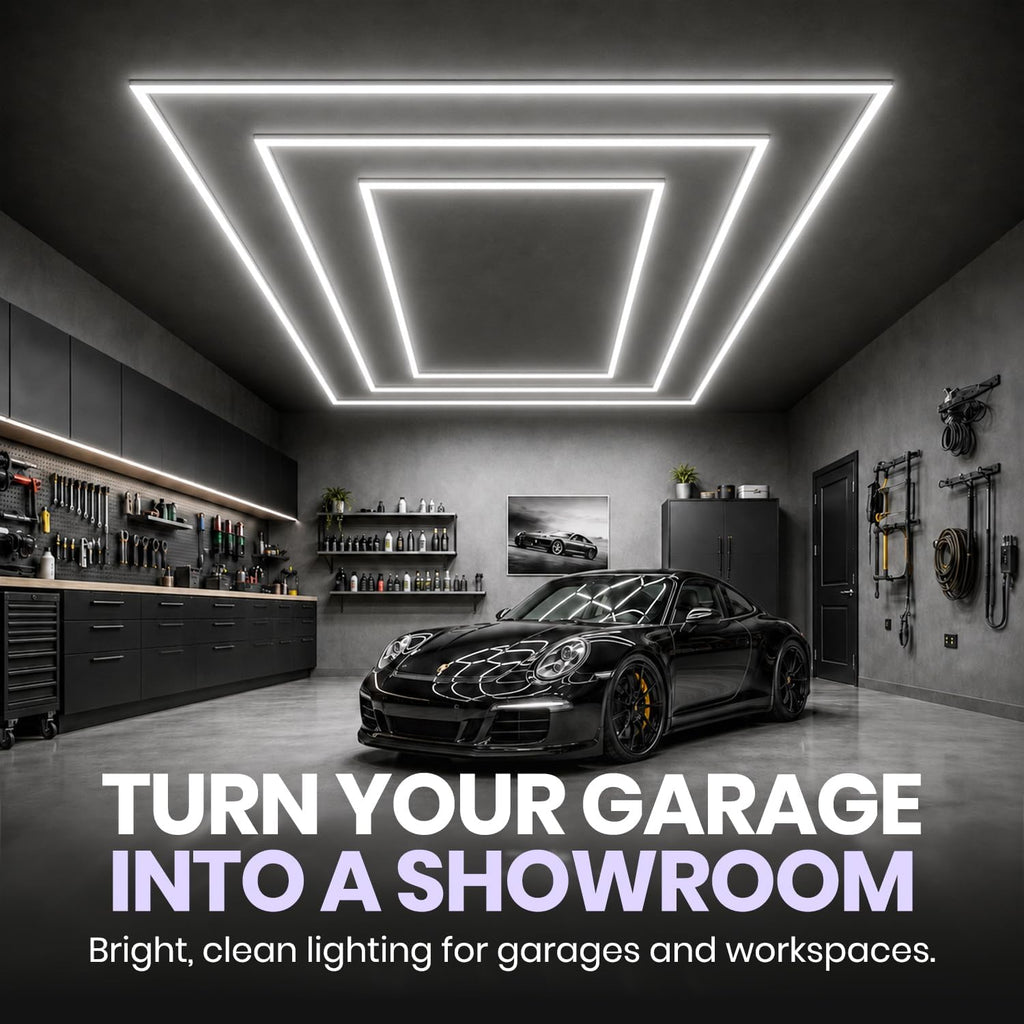 52,800 Lumens Dimmable LED Garage Light, 3 Rectangles, Close-to-Ceiling, Cool White