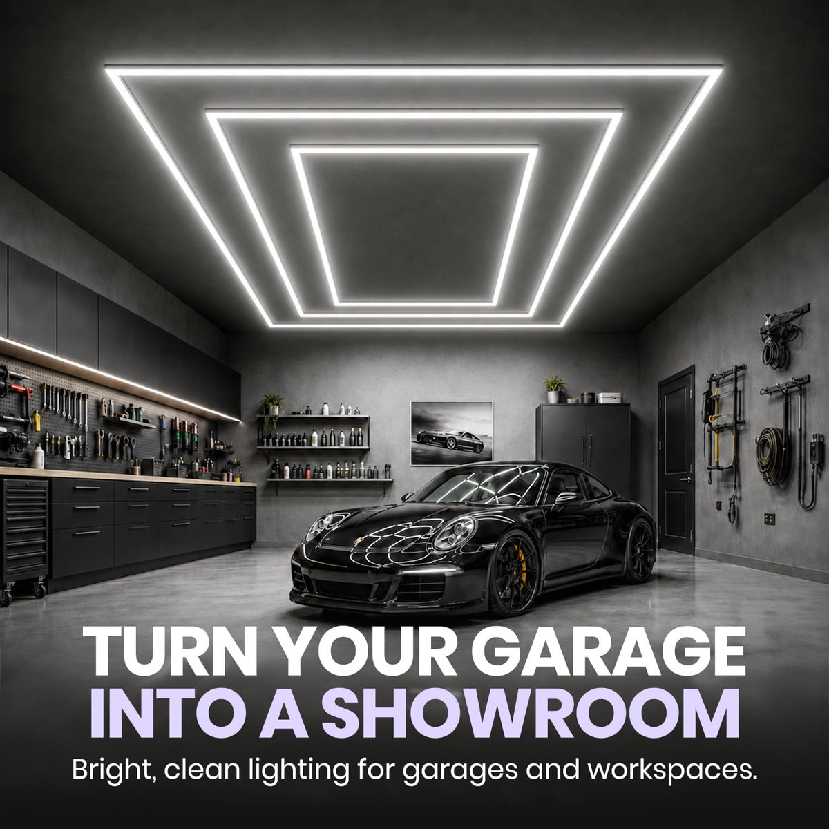 52,800 Lumens Dimmable LED Garage Light, 3 Rectangles, Close-to-Ceiling, Cool White
