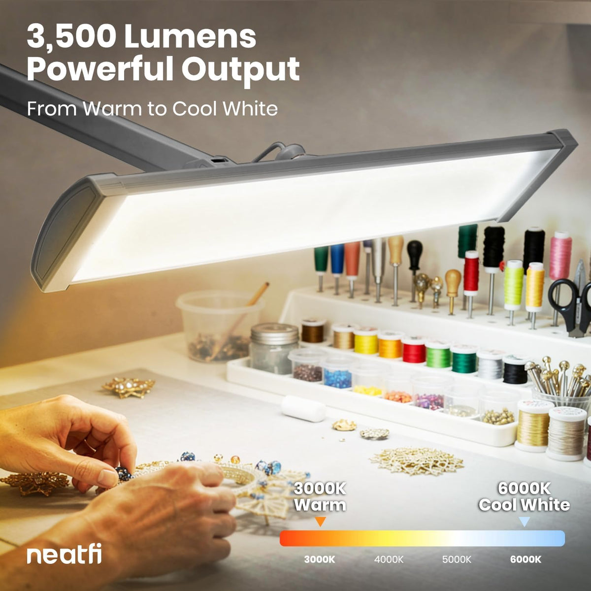 3500 Lumens LED Desk Lamp with Base – 26" Ultra-Wide, 3 Light Modes, Touch Control Light, Silver