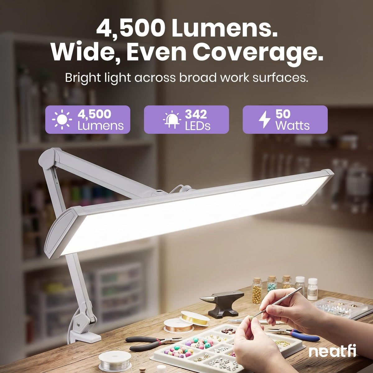 Pro 4500 Lumens LED Desk Lamp, Clamp, CRI 95, Dimmable, White