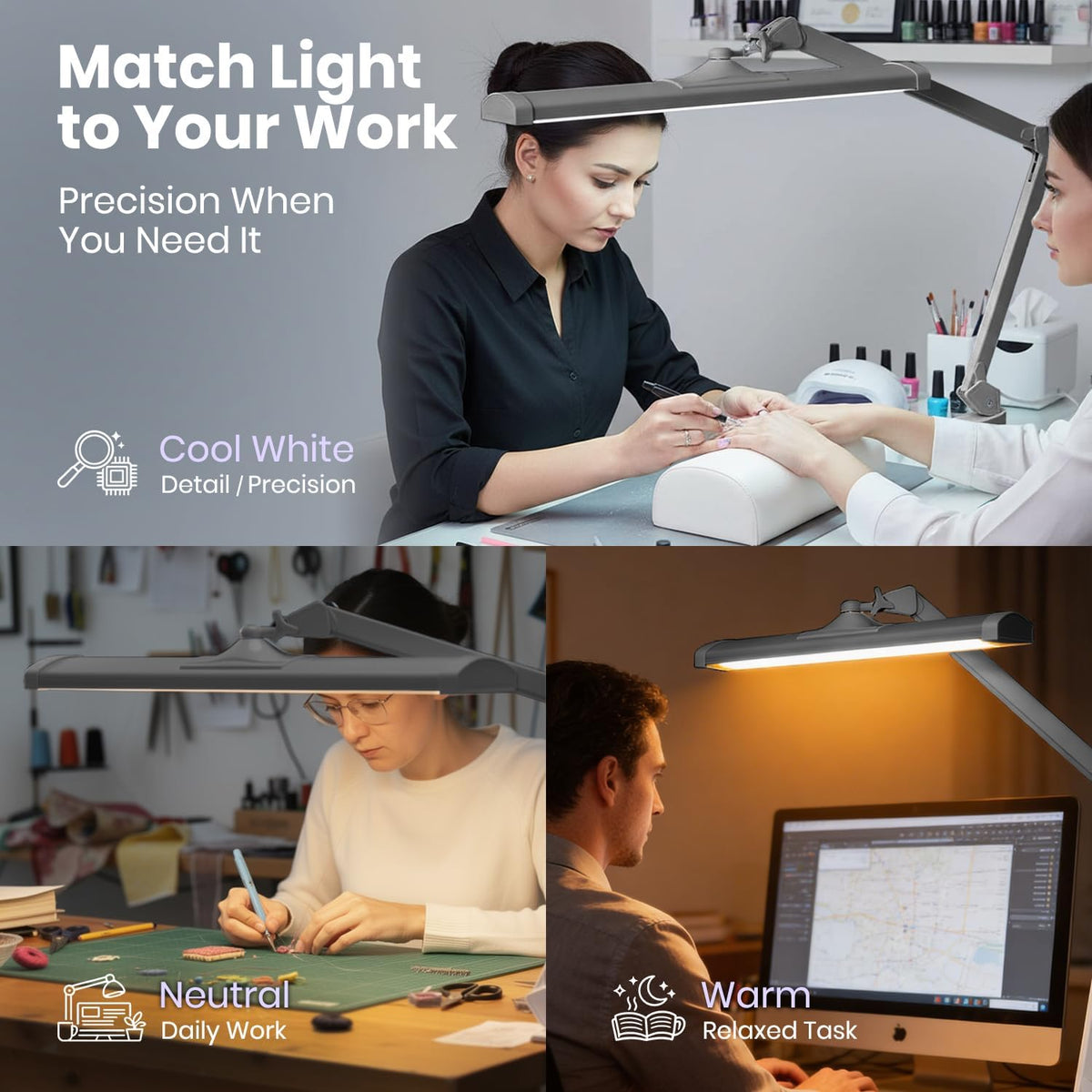 3500 Lumens LED Desk Lamp with Base – 26" Ultra-Wide, 3 Light Modes, Touch Control Light, Silver