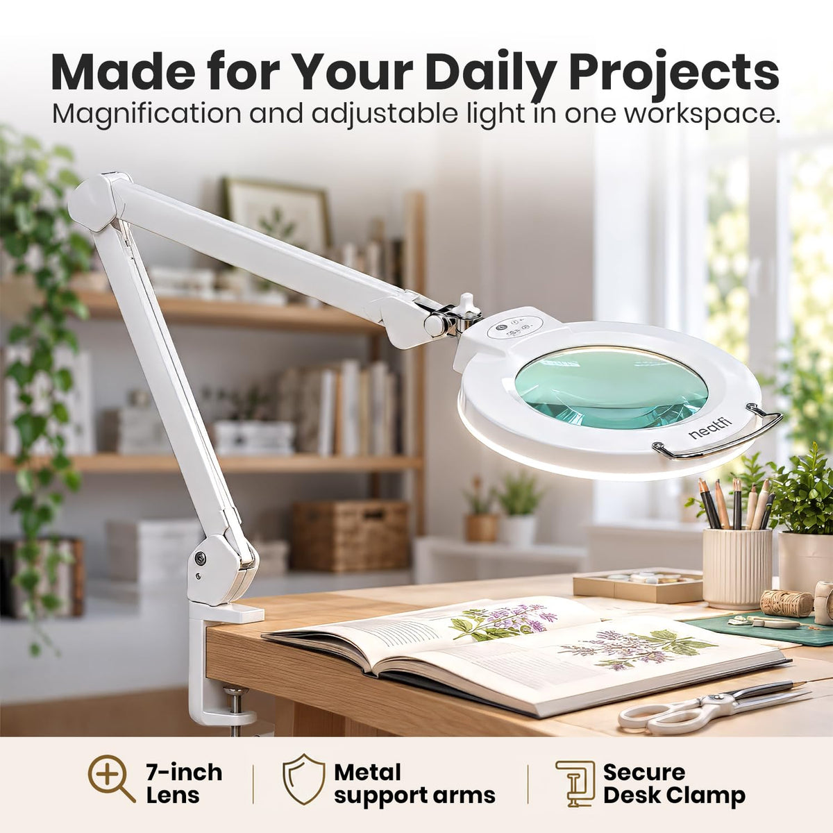 Elite Pro LED Magnifying Lamp, CRI 95, 5D, 7-Inch Lens, White