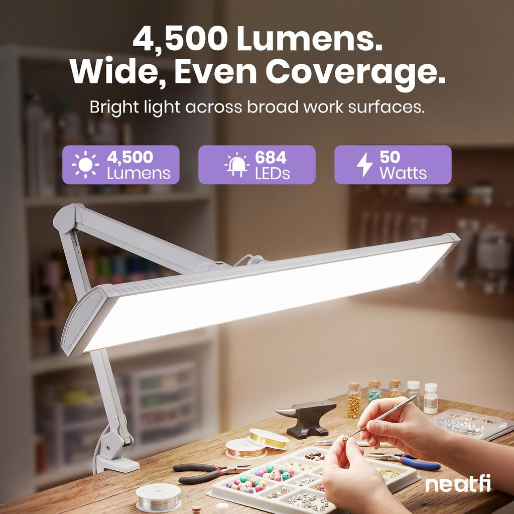 Pro 4500 Lumens 50W LED Desk Lamp with Clamp, CRI 95, CCT, White