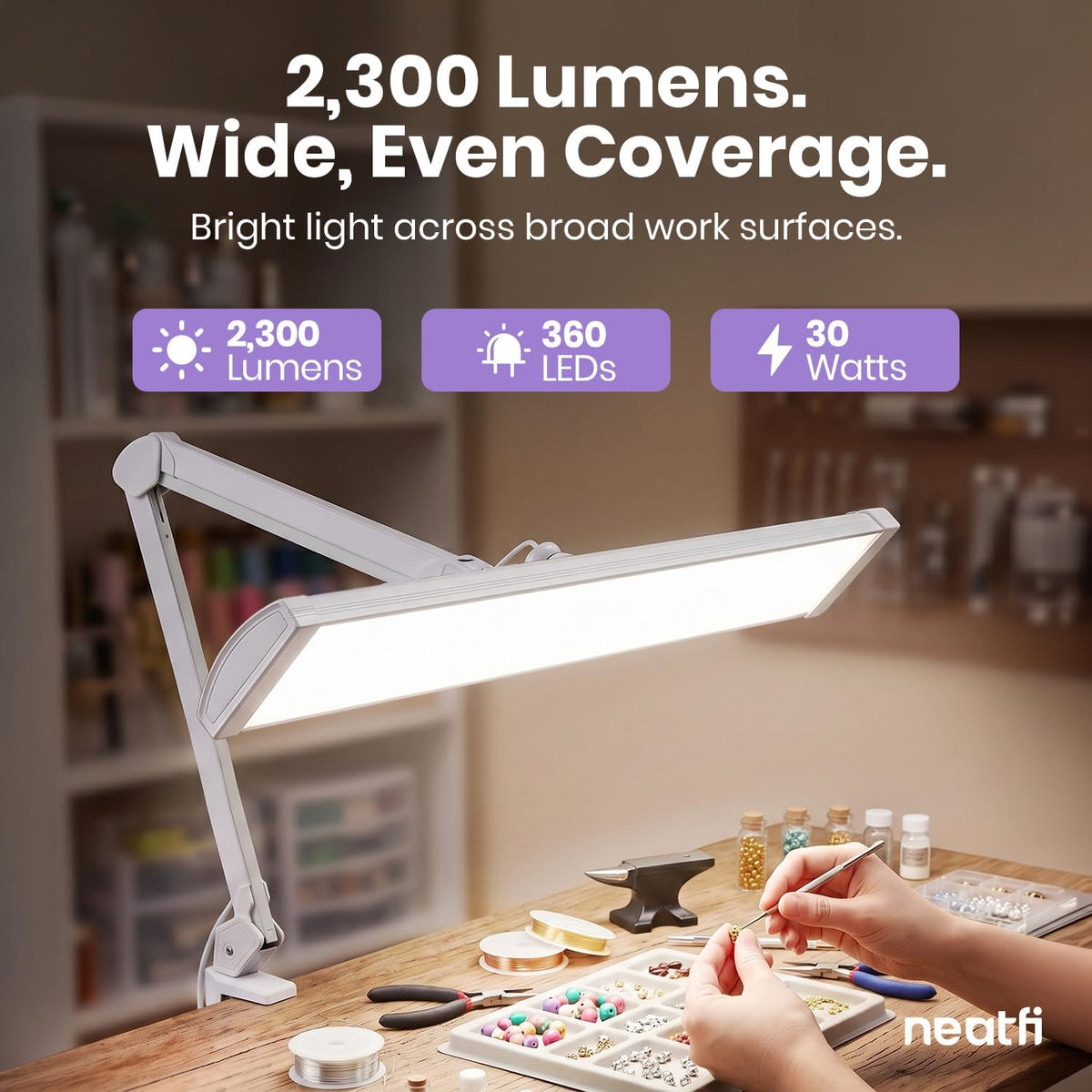 Pro 2300 Lumens LED Desk Lamp, Clamp, CRI 95, 24-Inch Head, CCT, White