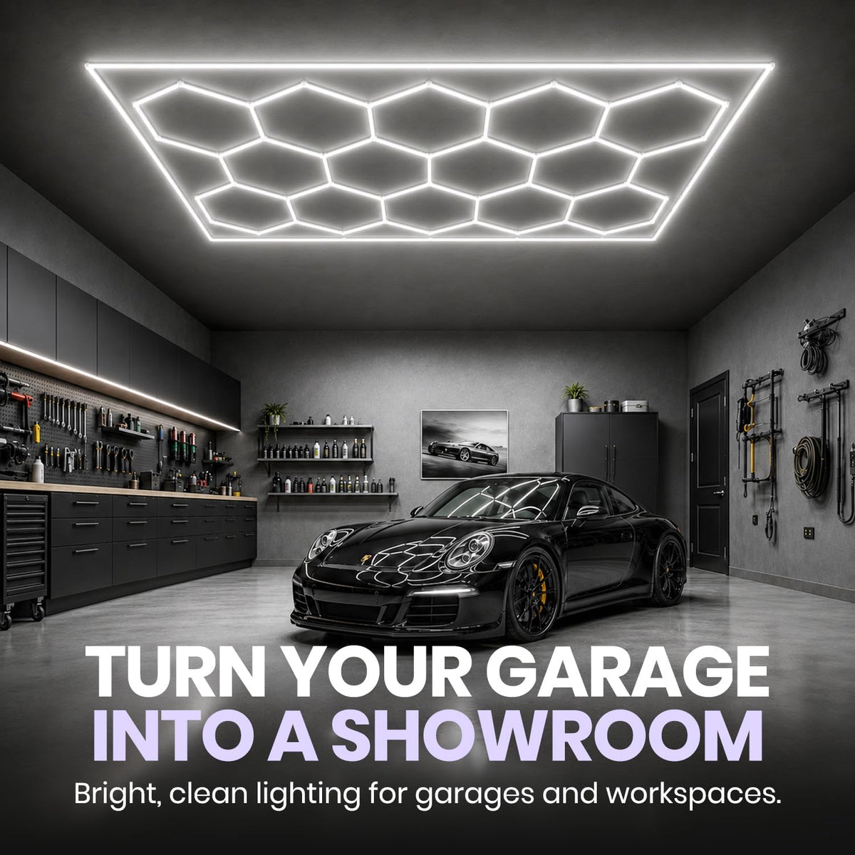 15-Hex LED Garage Light – 60,720 Lumens, Dimmable, Cool White