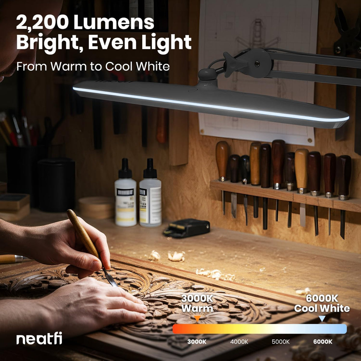 2200 Lumens LED Desk Lamp with Base – 23" Wide Shade, Dimmable, 3 Light Modes, White
