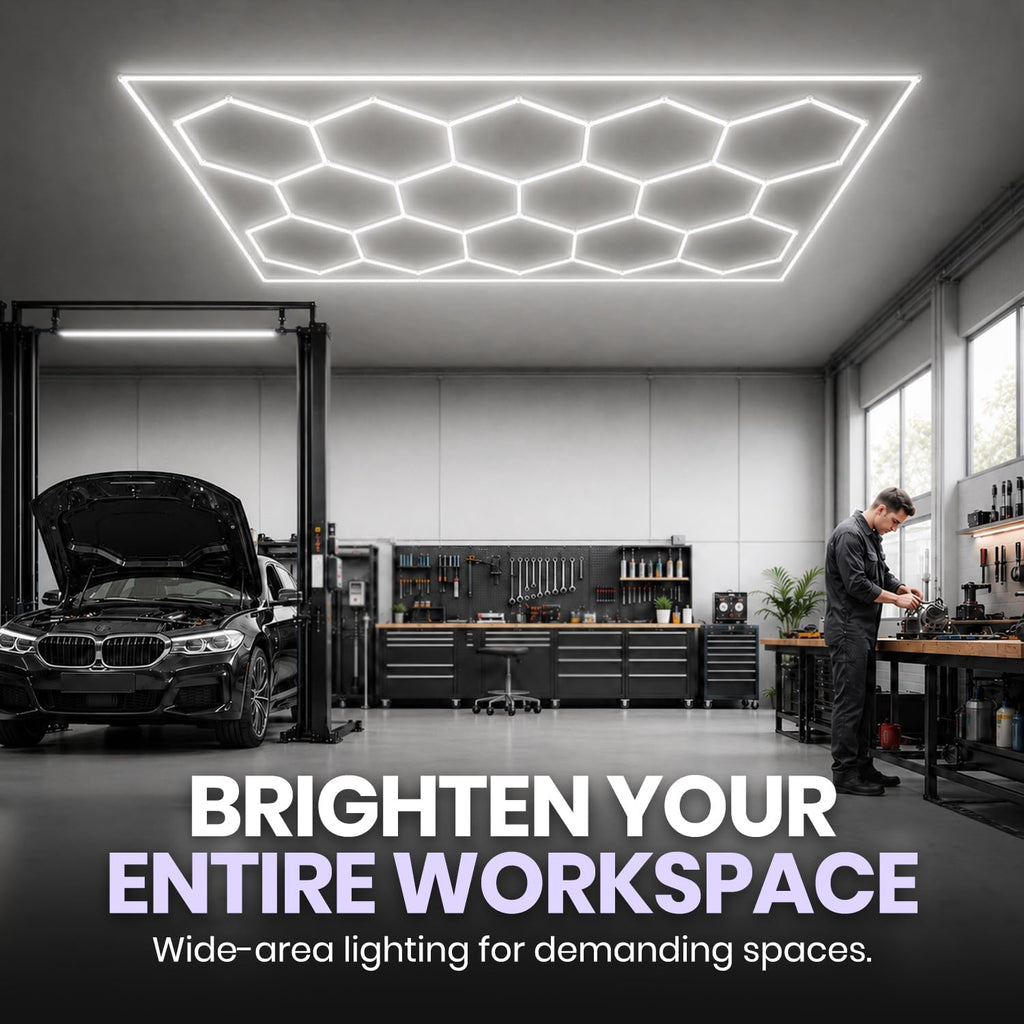 15-Hex LED Garage Light – 60,720 Lumens, Dimmable, Cool White