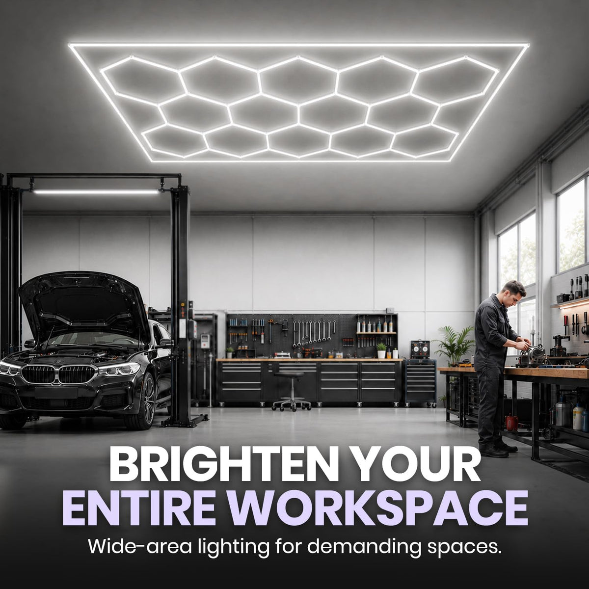 15-Hex LED Garage Light – 60,720 Lumens, Dimmable, Cool White