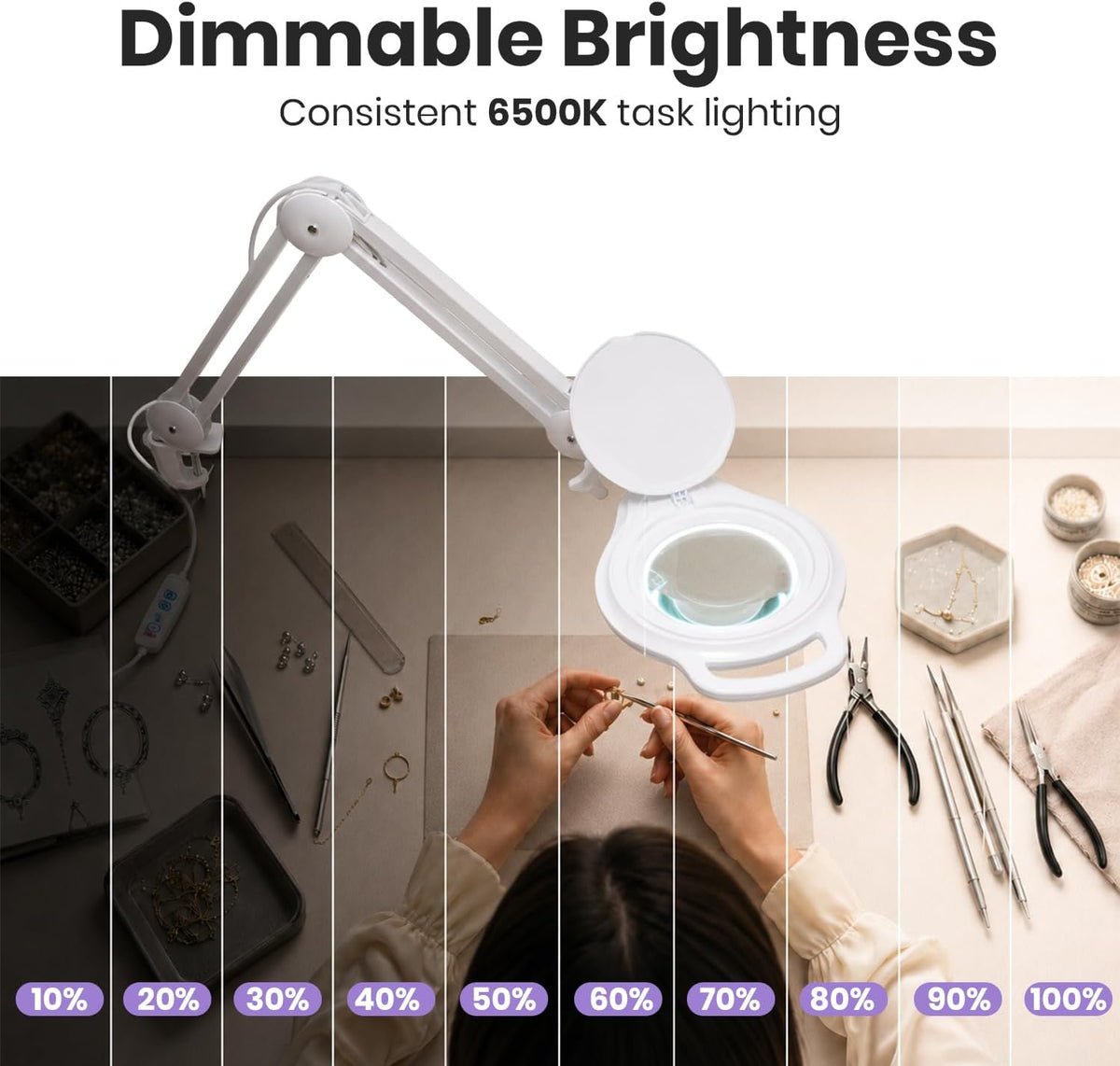 Pro LED Magnifying Lamp, 1200 Lumens, CRI 95, Glass Lens, White