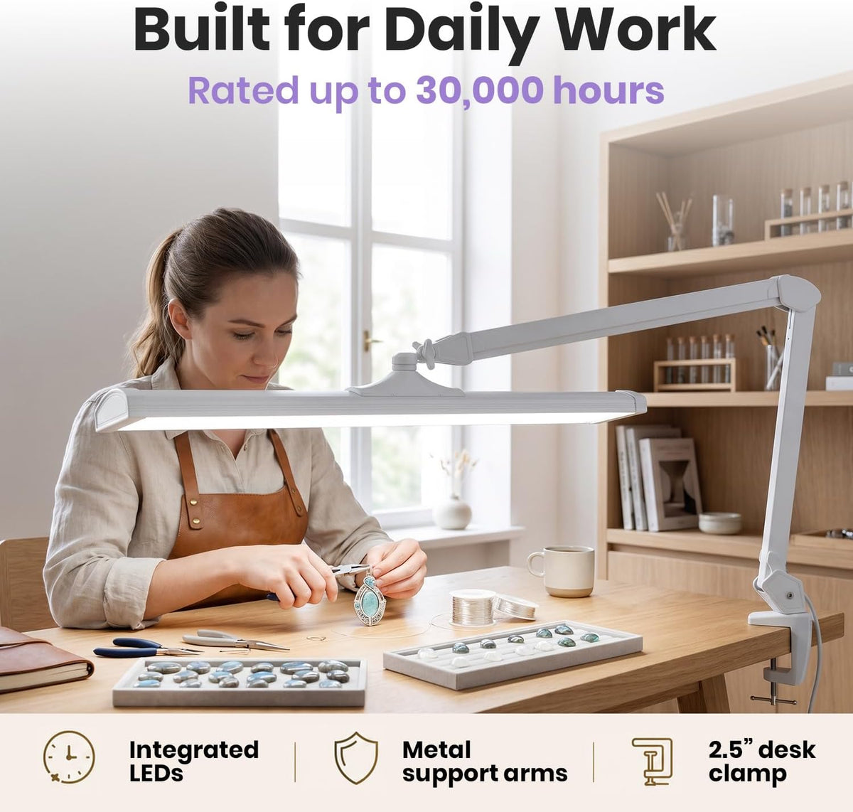 Pro 4500 Lumens 50W LED Desk Lamp with Clamp, CRI 95, CCT, White