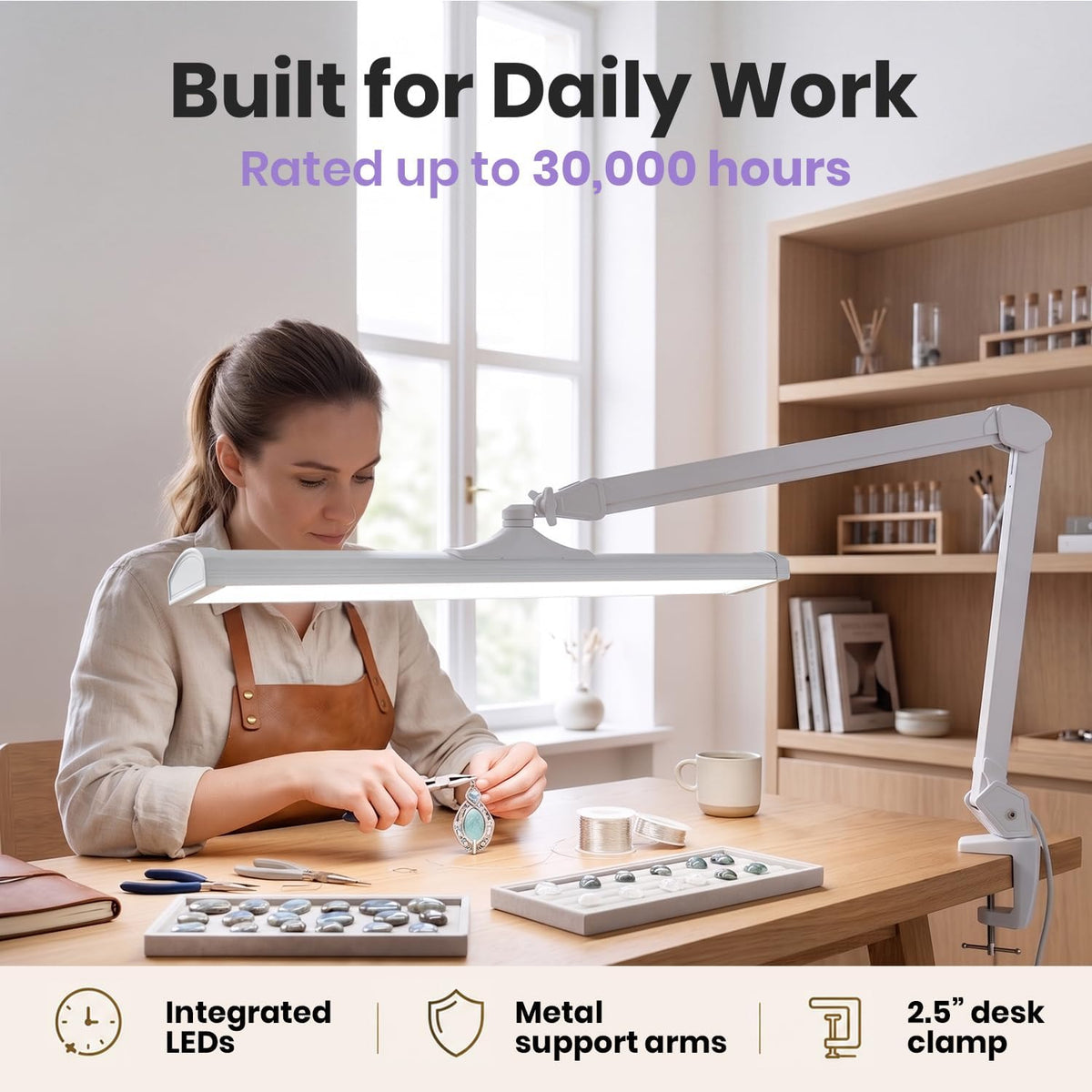 Pro 2300Lumens LED Desk Lamp, Clamp, CRI 95, 24-Inch Head, White