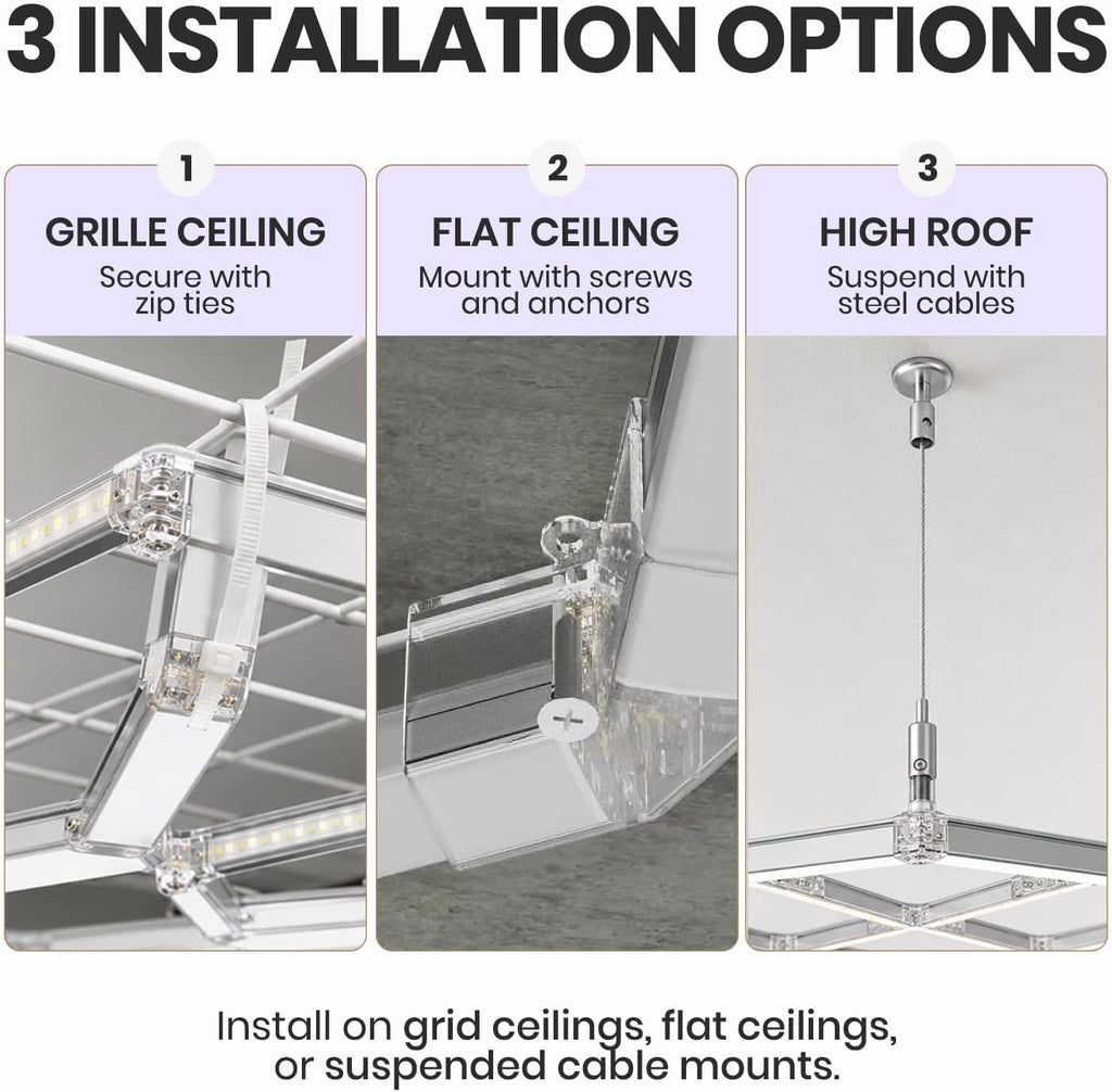 52,800 Lumens Dimmable LED Garage Light, 3 Rectangles, Close-to-Ceiling, Cool White
