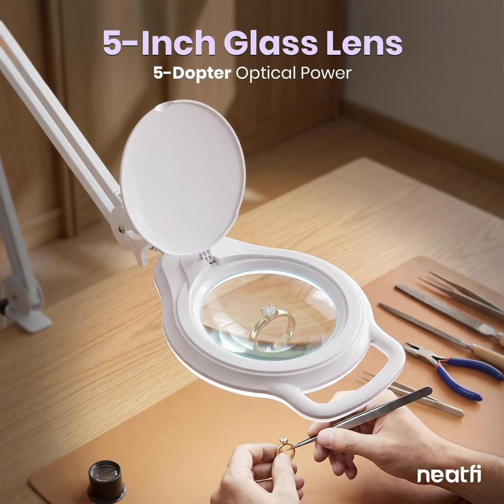 Pro LED Magnifying Lamp, 1200 Lumens, CRI 95, Glass Lens, White