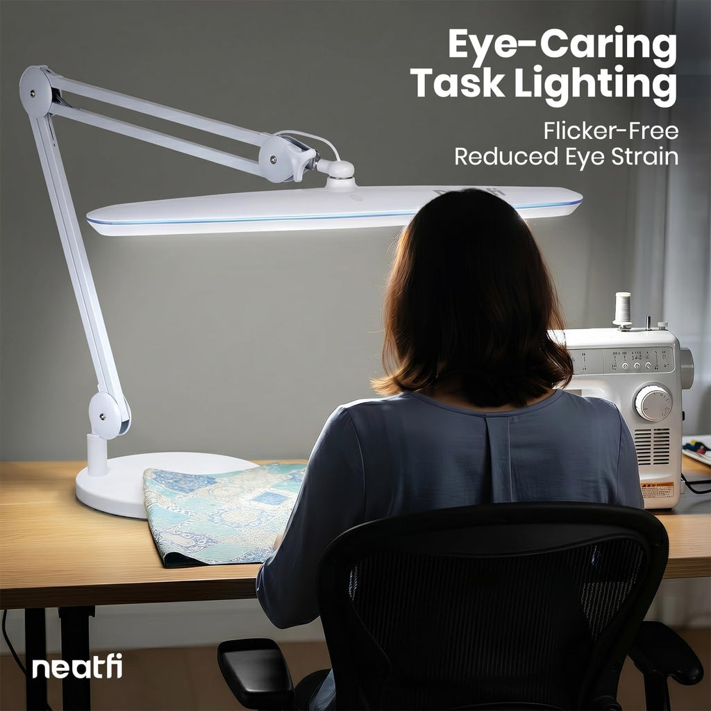 2200 Lumens LED Desk Lamp with Base – 23" Wide Shade, Dimmable, 3 Light Modes, White
