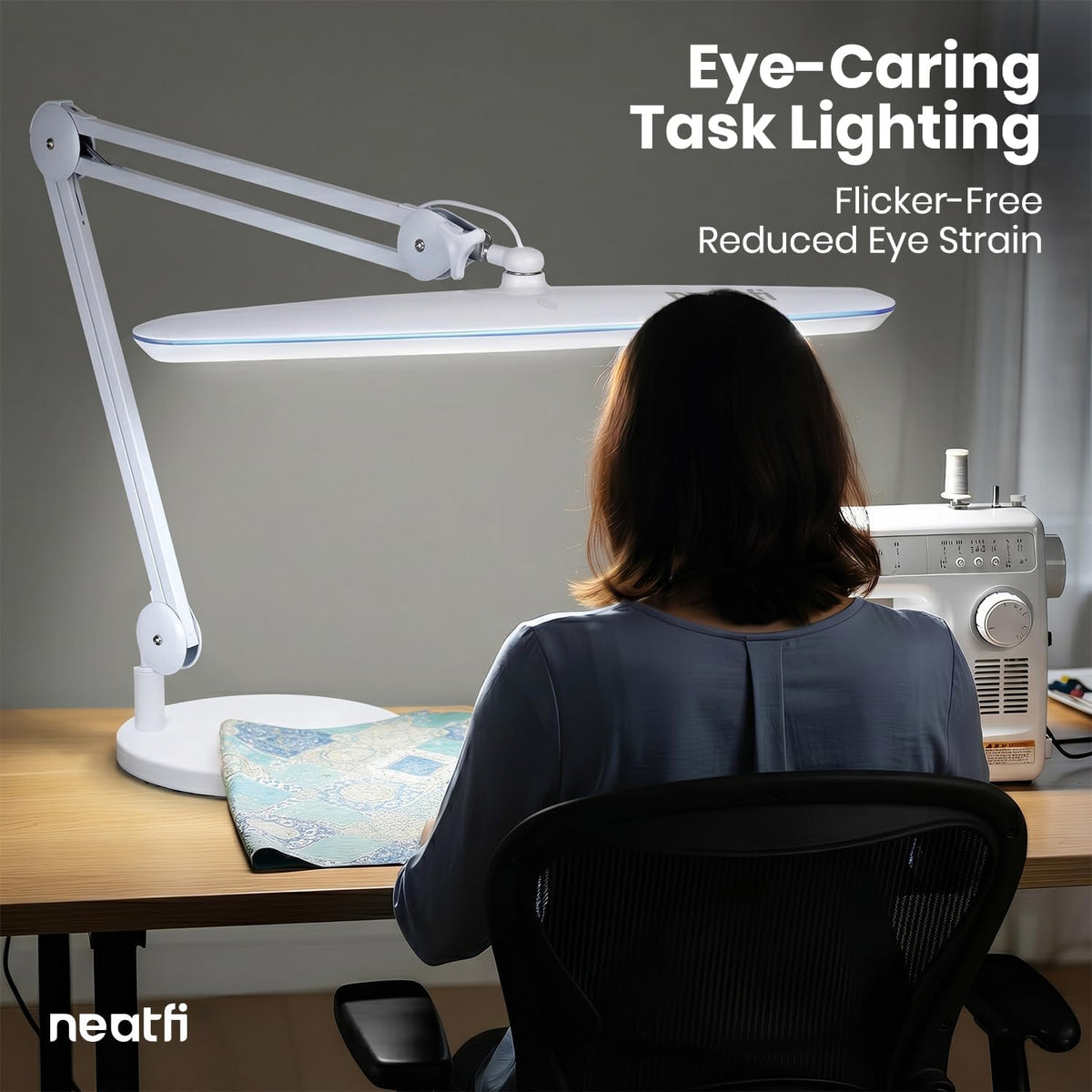 2200 Lumens LED Desk Lamp with Base – 23" Wide Shade, Dimmable, 3 Light Modes, White