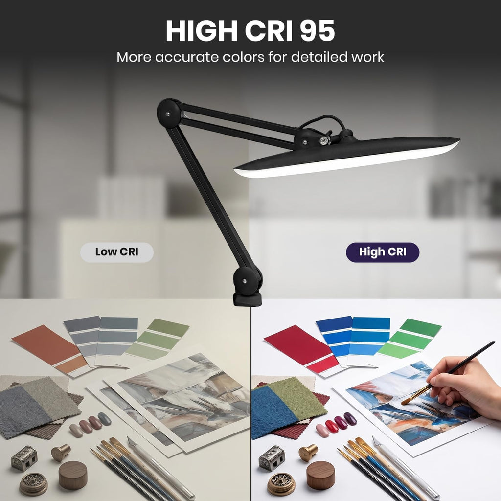 Pro 2200 Lumens LED Desk Lamp – CRI 95, CCT, 20-Inches Wide Dimmable Light, Black