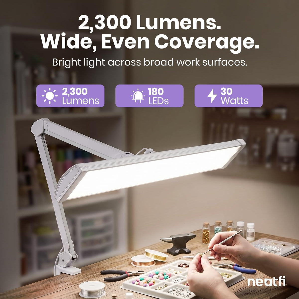 Pro 2300Lumens LED Desk Lamp, Clamp, CRI 95, 24-Inch Head, White