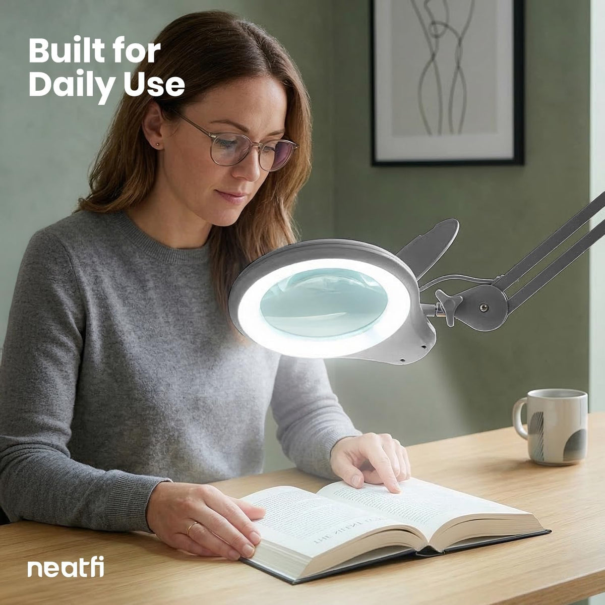 5" Wide Bifocal Lens – 1200 Lumens LED Magnifying Lamp for Crafts & Detail Works, Clamp Mount, Silver