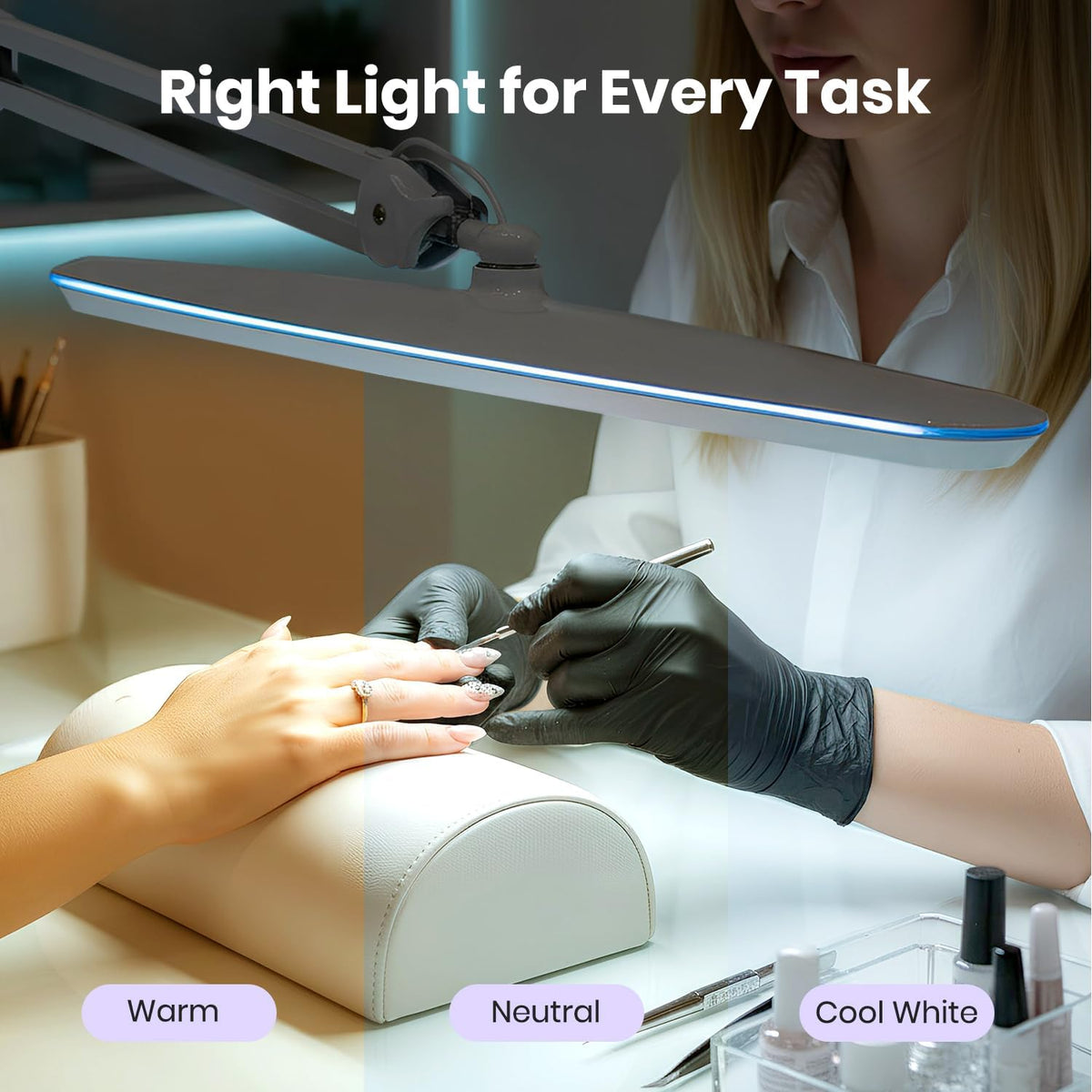 2200 Lumens LED Desk Lamp with Base – 23" Wide Shade, Dimmable, 3 Light Modes, White