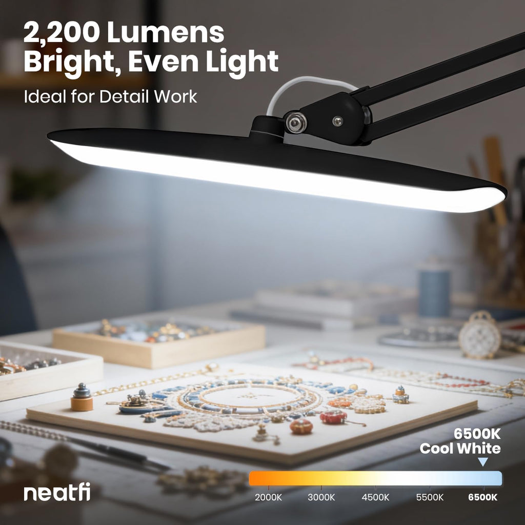 Pro 20-Inches LED Desk Lamp – CRI 95, 2200 Lumens, Dimmable & Adjustable Arm, Black