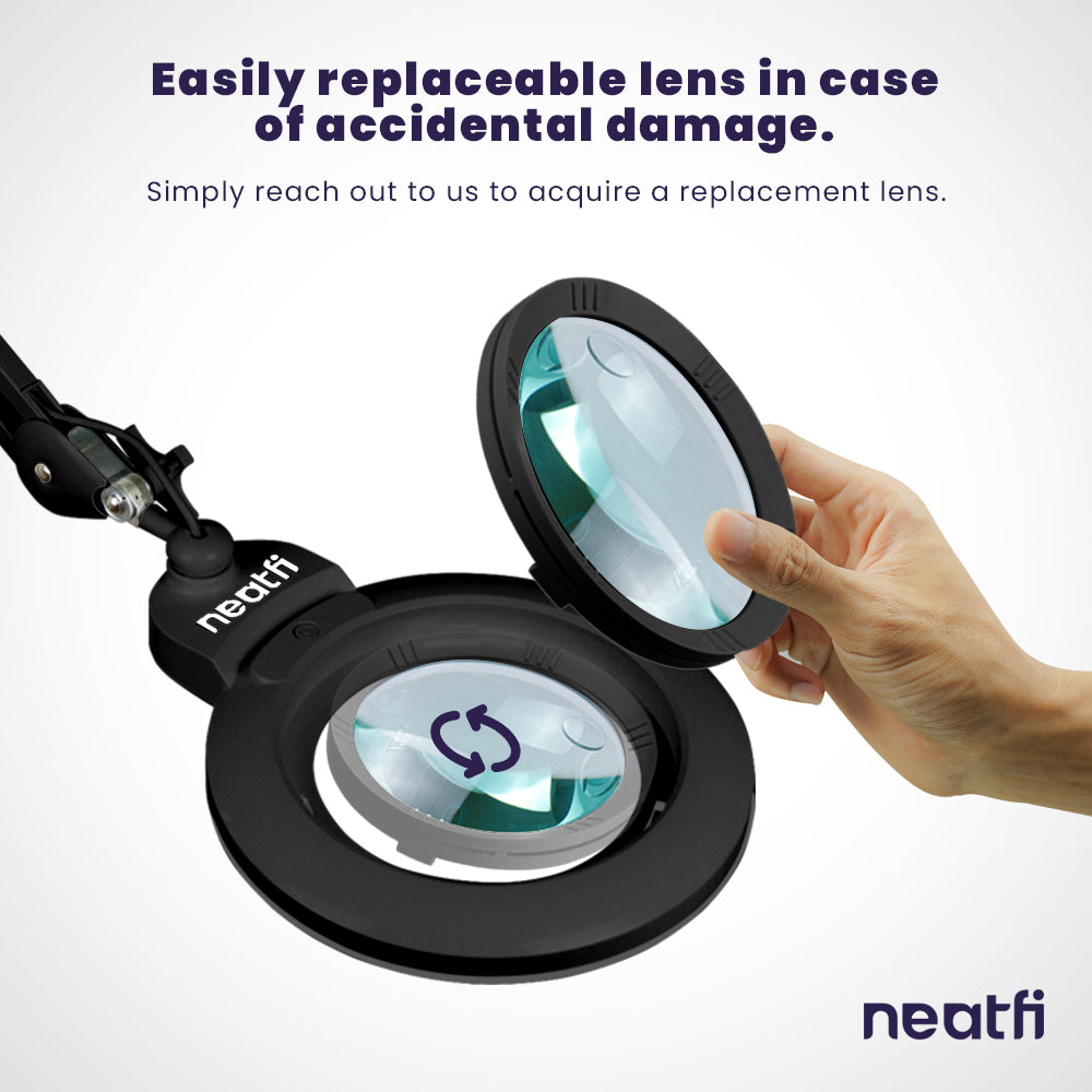 7" Wide Bifocal Lens – 3 Light Modes, 1600 Lumens LED Magnifier Lamp for Detail Works, Black