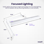 3000 Lumens Flex Desk Lamp with Clamp, Metal Arm – 28" Wide, 5 Light Modes, Dimmable Light, White