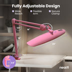 20” Wide Head LED Desk Lamp with Clamp – 2200 Lumens Task Light for Home Office & Crafts, Pink