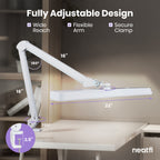 22” Wide Shade LED Desk Lamp with Clamp – 2500 Lumens Task Light for Workbench & Crafts, White