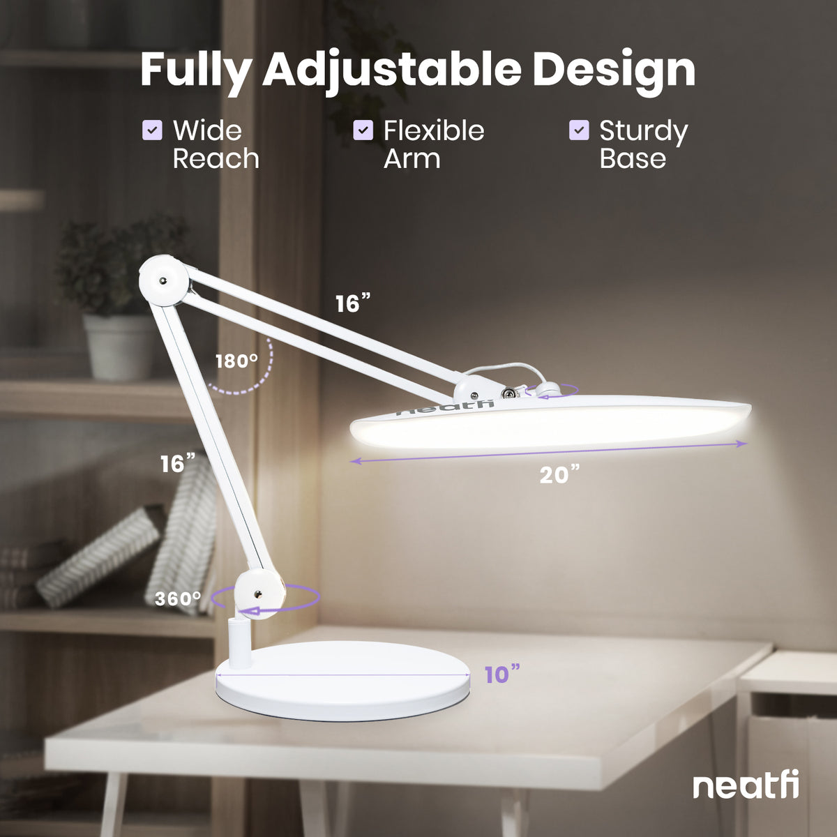 2200 Lumens LED Desk Lamp with Base – 20” Wide Shade, 3 Light Modes, Dimmable Task Light, White