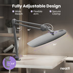 20” Wide Head LED Desk Lamp with Clamp – 2200 Lumens Task Light for Home Office & Crafts, Silver