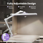 3500 Lumens LED Desk Lamp – 26” Ultra-Wide Shade, Non-Flickering Task Light with Clamp, White