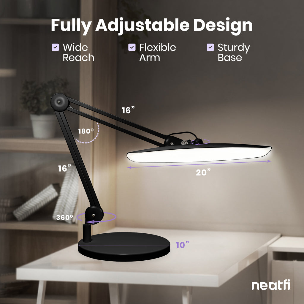 2200 Lumens LED Desk Lamp with Base – 20” Wide Shade, 3 Light Modes, Dimmable Task Light, Black