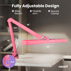 22” Wide Shade LED Desk Lamp with Clamp – 2500 Lumens Task Light for Workbench & Crafts, Pink